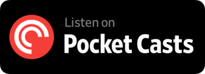 the pocket casts logo and text that says "listen on Pocket Casts"